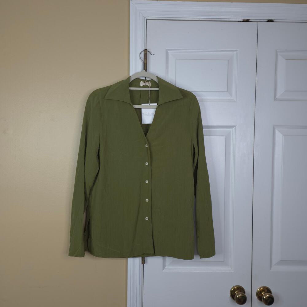 Mus & Bombon Long Sleeve Lavante Textured Button Up Shirt in Verde Size S
